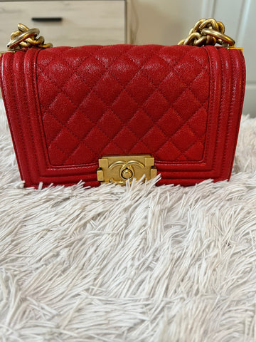 Chanel Boy Bag Red Caviar Small