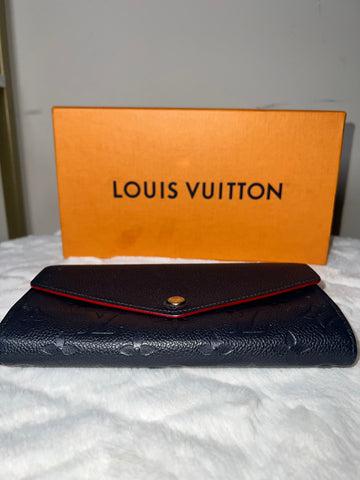 Pre-Owned Louis Vuitton Monogram Sarah Wallet In Marine Rouge (Navy W Red Trim)